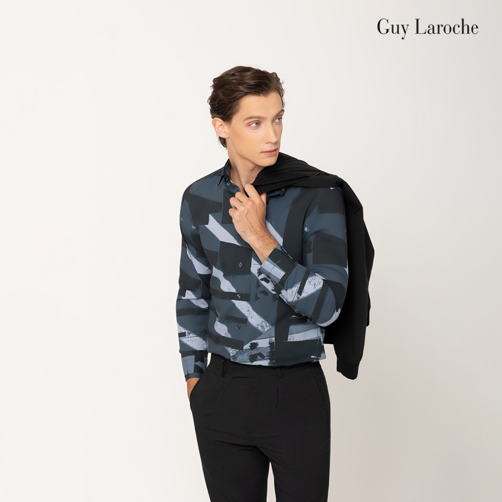 Guy Laroche เสื้อเชิ้ตแขนยาว สีดำ ผ้า 100% Polyester ทรง SLIM FIT รุ่น BAB7202W5