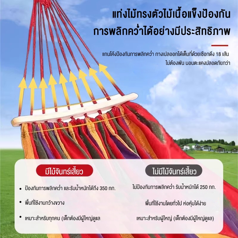 เปลสนาม 190*80cm เปลไกว เปลญวนผ้าไนล่อน ทนทานพิเศษ รับได้ 150 กิโลกรัม พับเก็บได้ พร้อมถุงพกพา รูปที่ 3