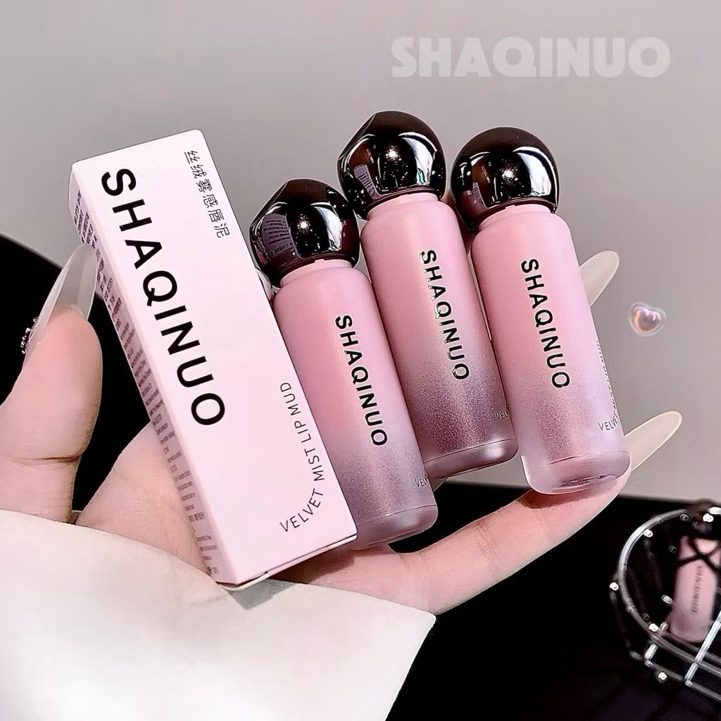 L-42🌟แต่งหน้า SHAQINUO 6 สี Lip Glaze Velvet Matte Matte Matte Lip Glaze ไม่ง่าย Stick Cup Lip Glaze