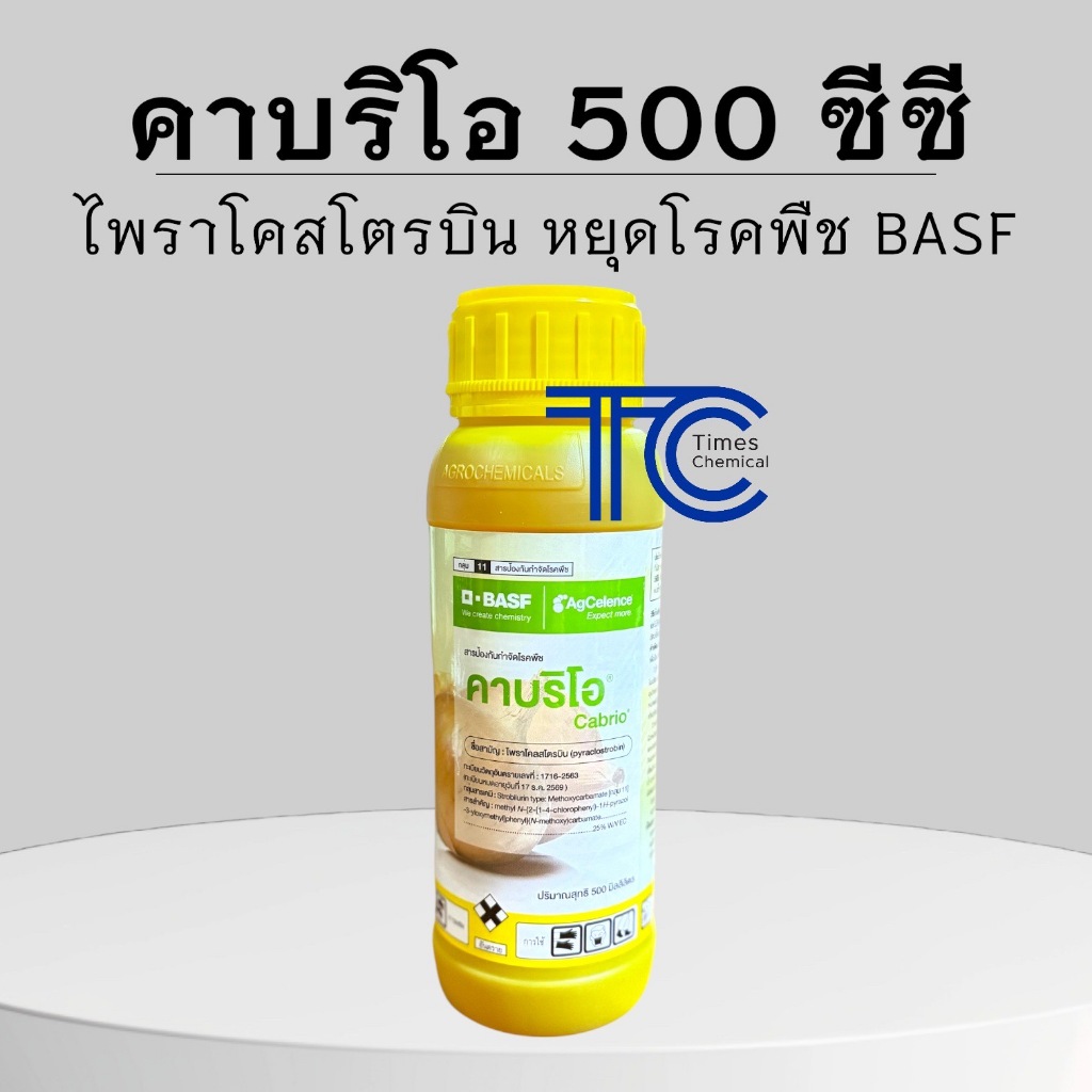 คาบริโอ 500 ซีซี ไพราโคลสโตรบิน ป้องกัน กำจัด หยุด เชื้อรา ในพืชทุกชนิด แอนแทรคโนส โรคเน่า BASF