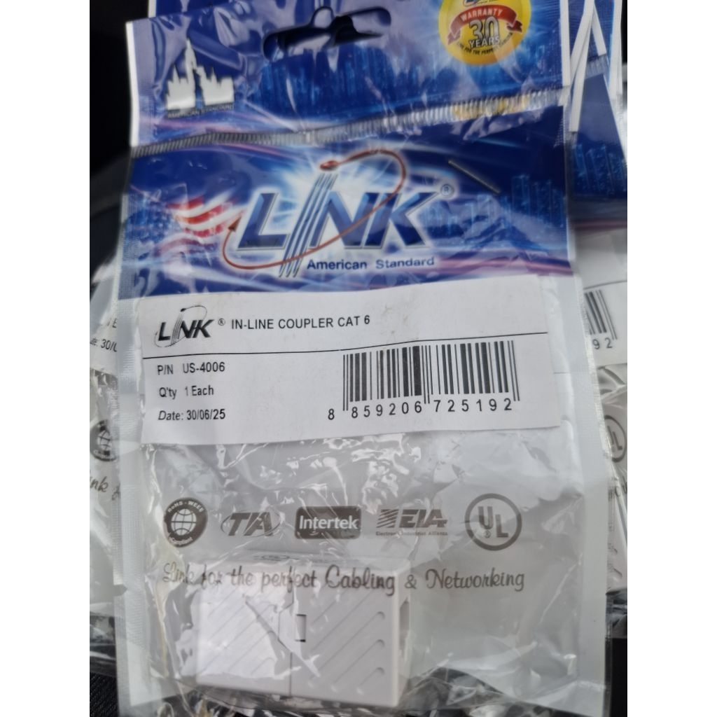Link ข้อต่อสายแลน coupler cat6 p/n us-4006 ข้อต่อสายแลน link