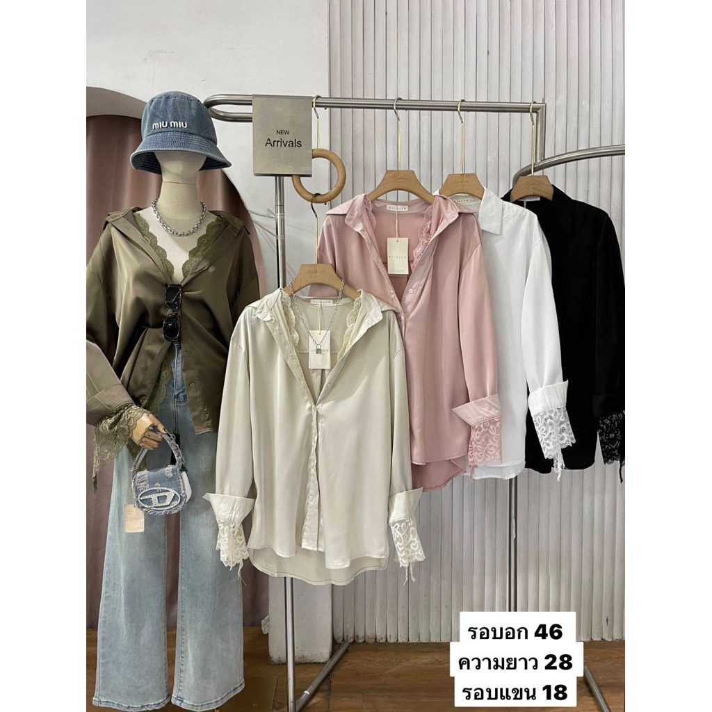 เสื้อเชิ้ตแต่งระบายลูกไม้สไตล์เกาหลี MAIKAEW สวยมากน่ารักสุดๆเรียบหรูดูแพง