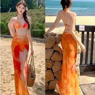🧡Basic swimsuit💛 แฟชั่น เดรสชายหาด เดรสยาว ลายดอกไม้ หลากหลายสไตล์ จัดส่งรวดเร็ว