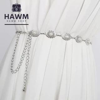 HAWM-[เข็มขัดคาดเอว ประดับลูกปัดไข่มุกเทียม โลหะ หลากสีสัน ปรับได้ คุณภาพสูง แฟชั่นสําหรับผู้หญิง] เข็มขัดผู้หญิง