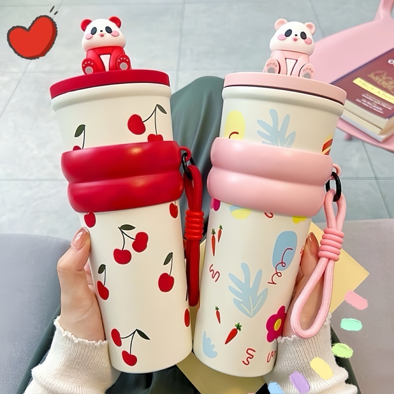 การ์ตูนแพนด้า ถ้วยสแตนเลส 700 มล แก้วน้ำสูญญากาศ พร้อมหลอดดูดเก็บความเย็น Cutieworld