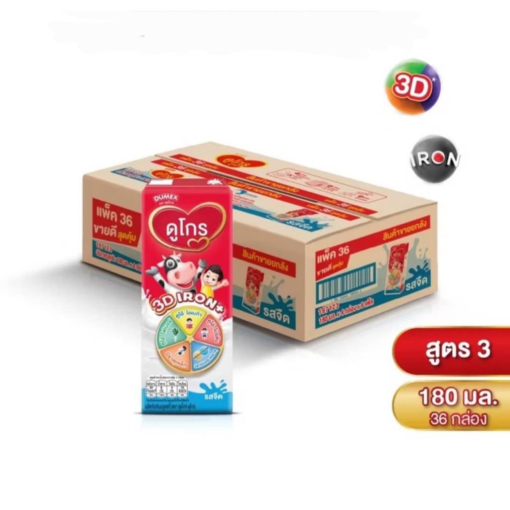 นมกล่อง นมยูเอชที ดูเม็กซ์ ดูโกร รสจืด 180 มลแพ็ค 36 กล่อง(ยกลัง)