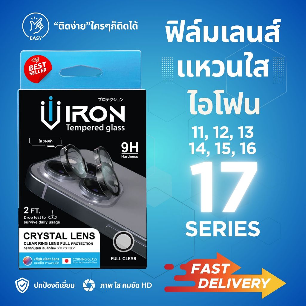 [ฟิล์มกระจกกันรอยเลนส์กล้อง] แบบวงแหวน iron สำหรับ ไอโฟน 17promax 17pro 17Air 17 16 15 14 13 12 11