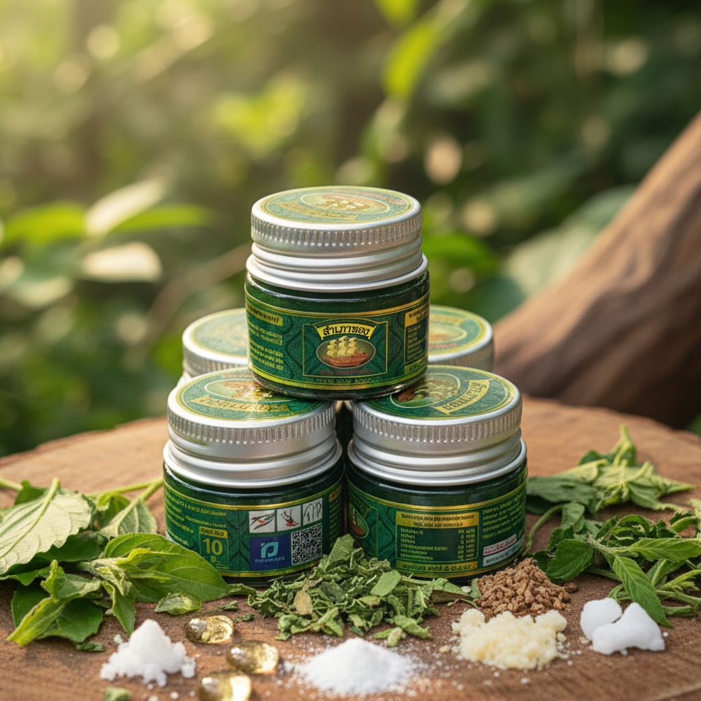 (แพ็ค 5 กระปุก) ยาหม่องสูตรเสลดพังพอน ตราสำเภาทอง ขนาด 10 กรัม