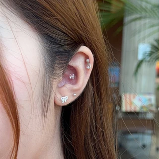 Suwann.na ต่างหู ต่างหูเงินแท้ ต่างหูเพชร จิว จิวเงินแท้ จิวโบว์เพชรเล็ก