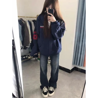 [Casual zipper camouflage trendy long-sleeved jacket]เสื้อแจ็คเก็ตซิปฮู้ดพิมพ์ลายพรางแฟชั่นสำหรับผู้หญิง