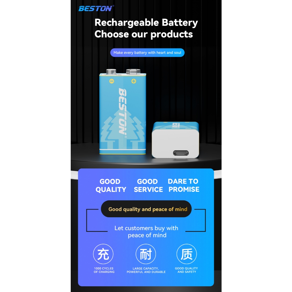 ถ่านชาร์จ 9V Beston ชาร์จด้วยสาย USB ใช้ง่าย คุ้มค่า ถ่าน9vแบบชาจได้ - รูปที่ 2