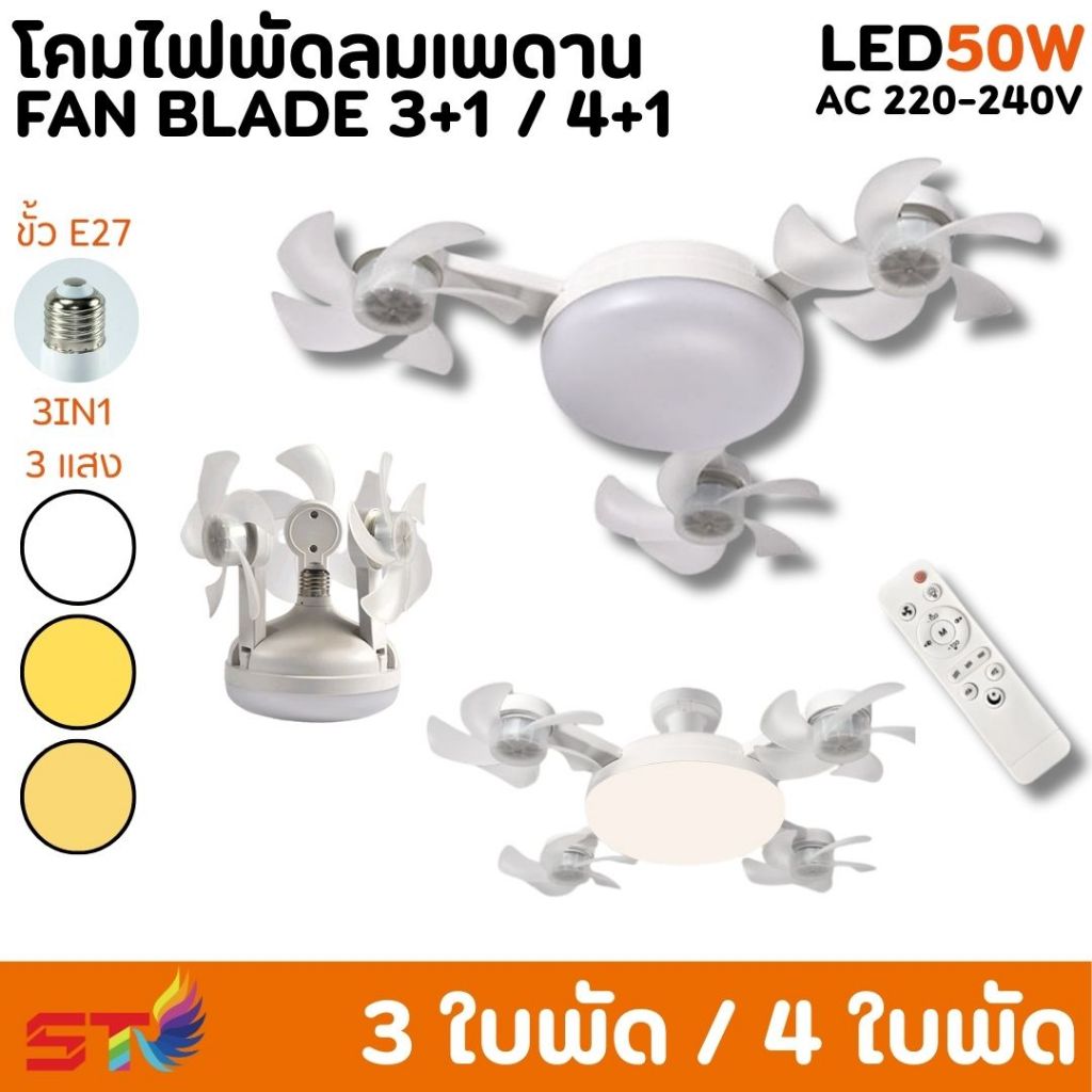 ไฟพัดลม ใบ4/3ตัว พัดลมเพดานพร้อมโคมไฟ LED 2ni1 50/60W ปรับแรงลม/แสงไฟได้ 3ระดับ รีโมทควบคุมระยะไกล – โปรปัง