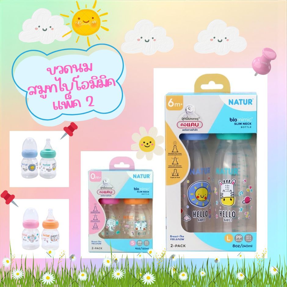 ขวดนมเนเจอร์สมูทไบโอมิมิค  แพ็ก 2 ขวด มี2, 4, 8 oz