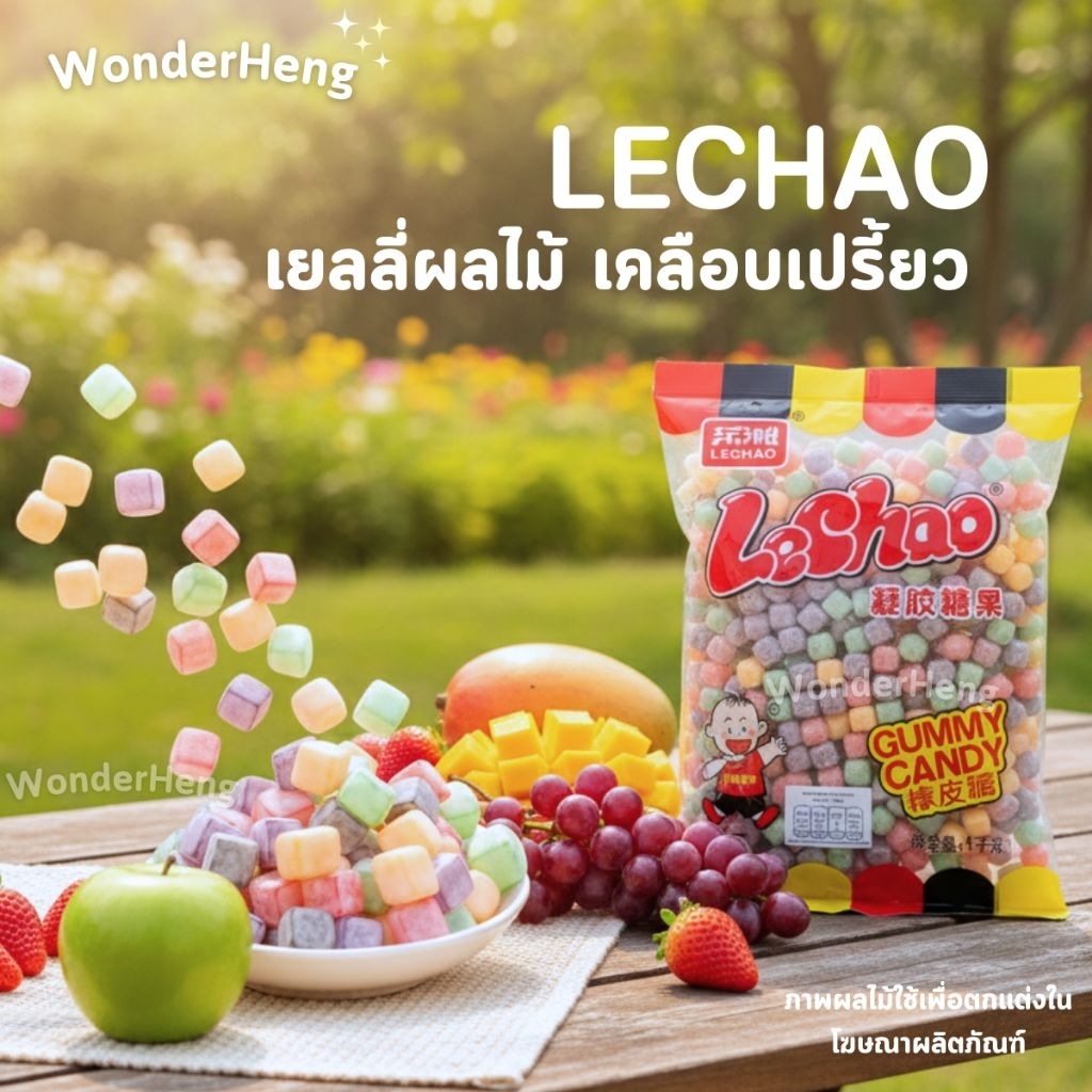 เยลลี่น้ำแข็ง Lechao อย.ไทย เยลลี่ผลไม้รวมเคลือบเปรี้ยว หอมผลไม้หวานซ่อนเปรี้ยว 1 กิโลกรัม