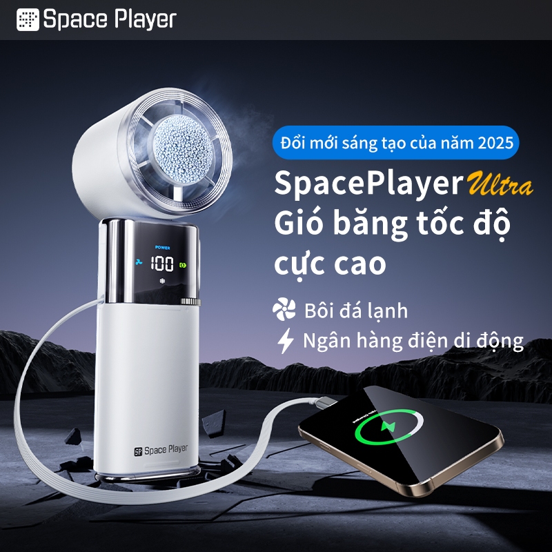 พัดลมมือถือ พัดลมพกพาความเร็วสูง USB +พัดลมไอเย็น+พาวเวอร์แบงค์+สายชาร์จซ่อนในตัว ความจุแบตเตอรี่ 9000mAh*2【การรับรอง3C】