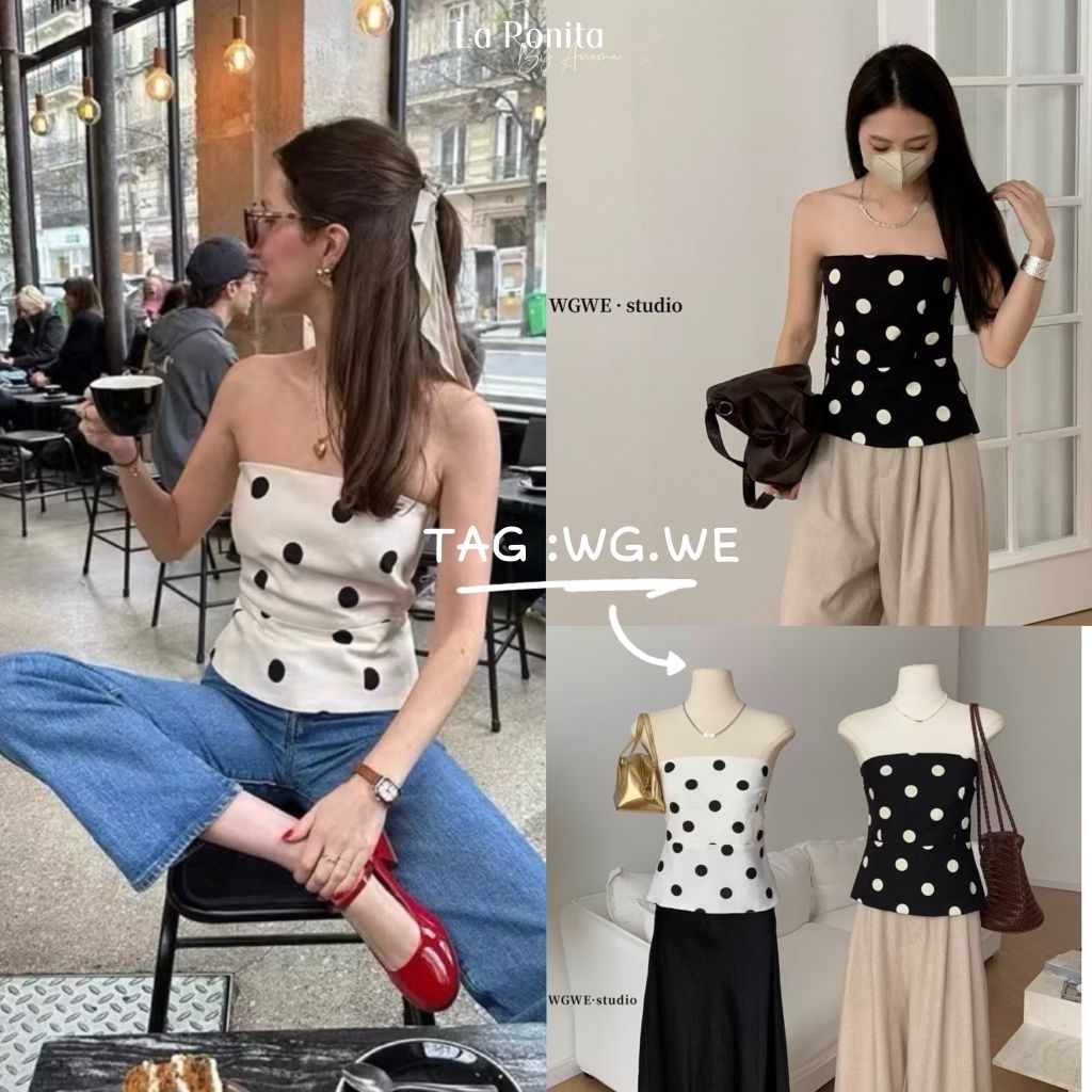 ✅️พร้อมส่ง จาก🇹🇭 NEW✨️ TAG: WG.WE🇰🇷 เกาะอก polkadot ซับใน สม๊อคหลัง มี 2ไซส