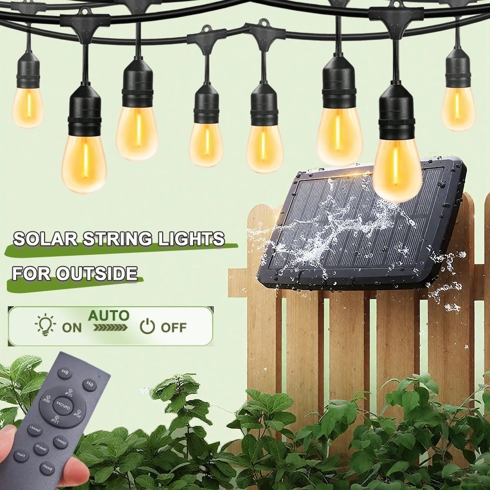 Qimedo S14 ไฟห้อยระย้าโซล่าเซลล์ แสงเหลือง ยาว10M/15M/20M ไฟประดับโซล่าเซลล์ แต่งสวน ปีใหม่ คริสมาส 