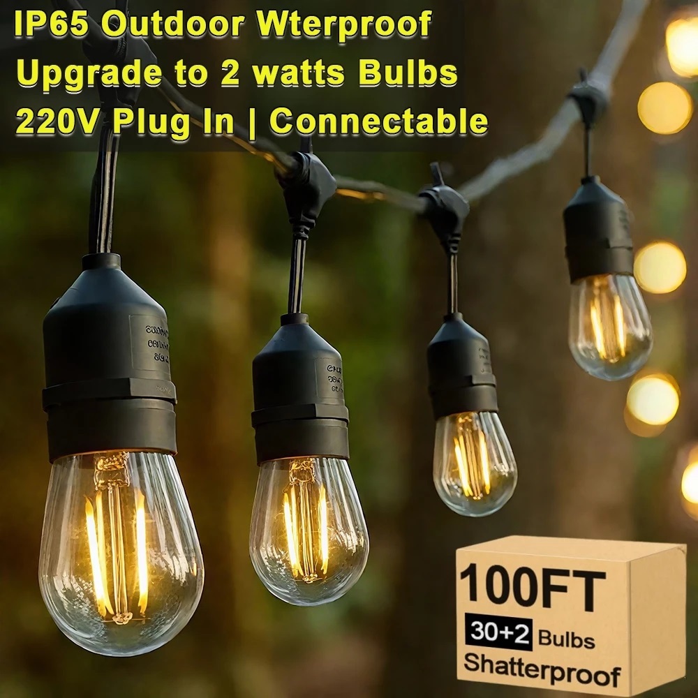 Qimedo 2W สายไฟห้อยระย้า+หลอดไฟ E27 LED กันน้ำ เส้นหนา ไฟตลาดกลางคืน ไฟปีใหม่ ไฟตกแต่ง ไฟตกแต่งสวน ไฟราวสําเร็จรูป