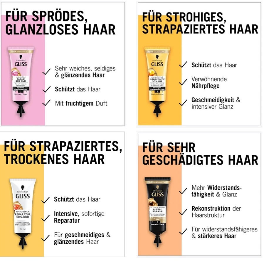 Schwarzkopf GLISS Haarkur SOS ทรีทเมนบำรุงผมแห้งเสีย-แตกปลาย ได้100%จากเยอรมัน, 15 ml ราคา ถูกที่สุด ดีลบีเคเค แกลเลอรีภาพที่ 7