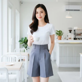 New!! กางเกงขาสั้นผ้าโซดา ยาว17-18นิ้ว รุ่นจีบเดี่ยว เอวสูงปี๊ด ตะขอหน้า ทรงสวยใส่สบาย