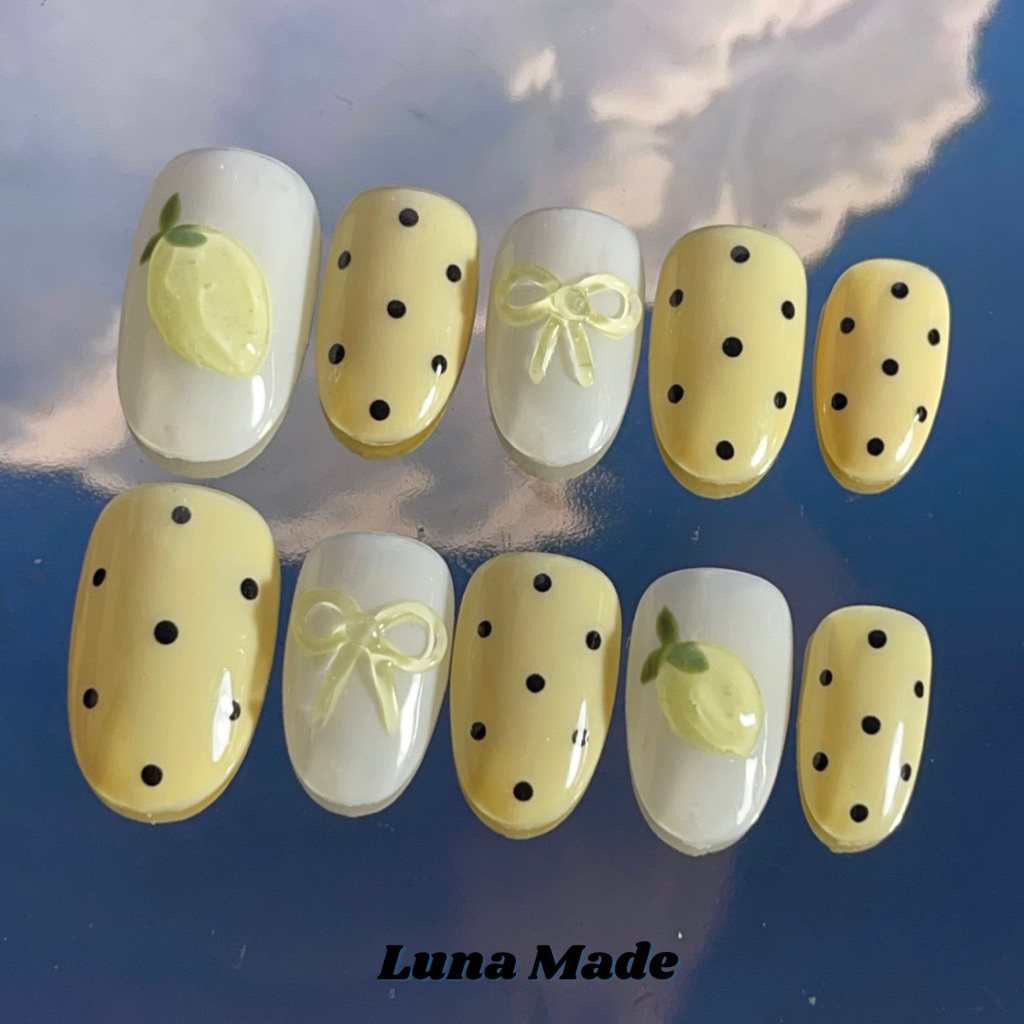 LUNAMADE เล็บเจลปลอมสำเร็จรูป เจลแท้ เลมอน Lemon โทนเหลือง เลือกขนาดได้ กรุณาวัดไซส์ก่อนสั่ง