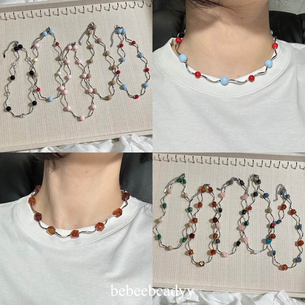 สร้อยคอลูกปัด 🍒🧉🩱| สร้อยคอลูกปัดอะคริลิคทรงหิน | สร้อยลูกปัดเม็ดใหญ่ (Twisted Necklace Collection)
