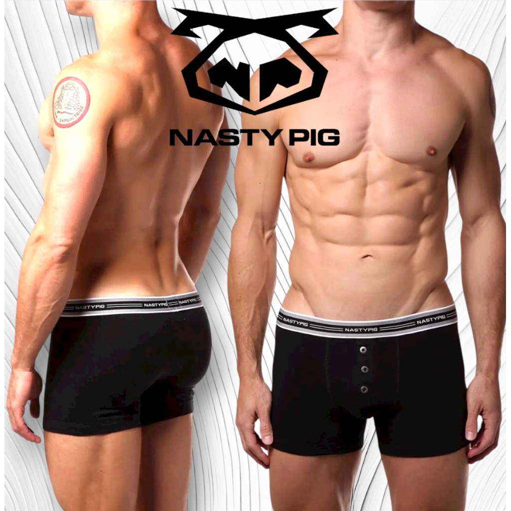 กางเกงในชาย Nasty Pig Boxer สีดำขลิบขาว cotton size S-XL