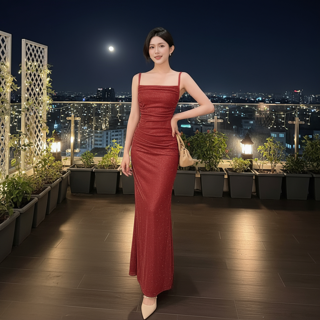 ชุดสีม่วง เดรสยาว เกาหลี ผู้หญิง ชุดราตรี ออกงาน เรียบหรู น่ารัก รัดรูป สายเดี่ยว เดรสเปิดหลัง