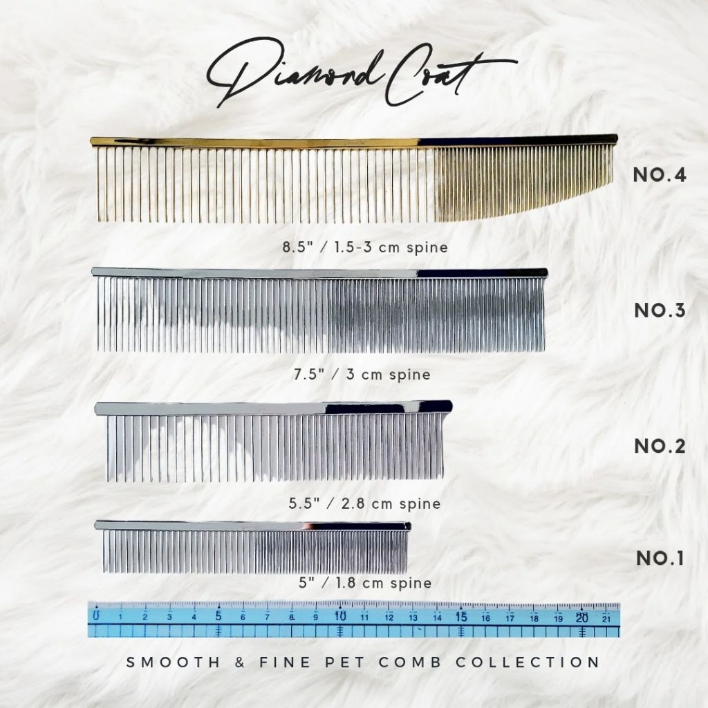 Diamond Coat Smooth & Fine Pet Comb หวีขนสุนัขและแมวซี่ละเอียด ขนาด 5นิ้ว 5.5นิ้ว 7.5นิ้ว 8.5นิ้ว - รูปที่ 2