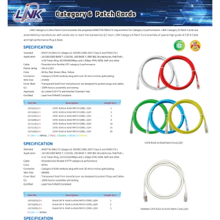 CAT6 UTP Cable 1m. LINK US-5101LZ-X red blue yellow green white