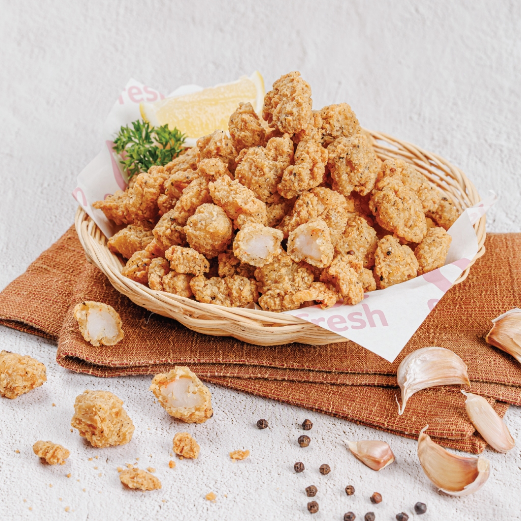 Qfresh กุ้งป๊อป รสกระเทียมพริกไทยดำ 150 G -Shrimp Pop Garlic Black Pepper 150 G