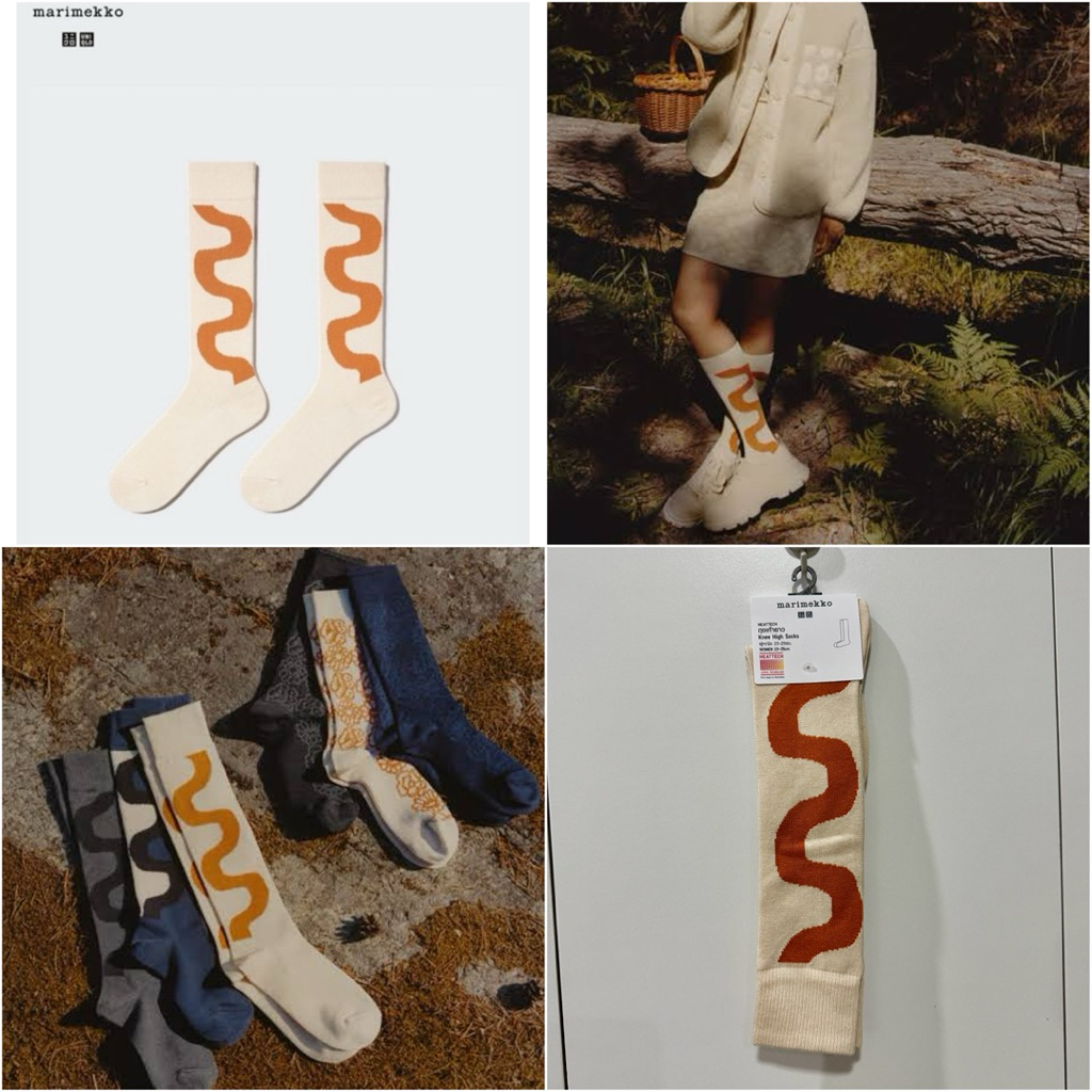 แท้💯% Uniqlo x Marimekko Heatech Socks - Orange Size (New with Tag From Uniqlo Th)