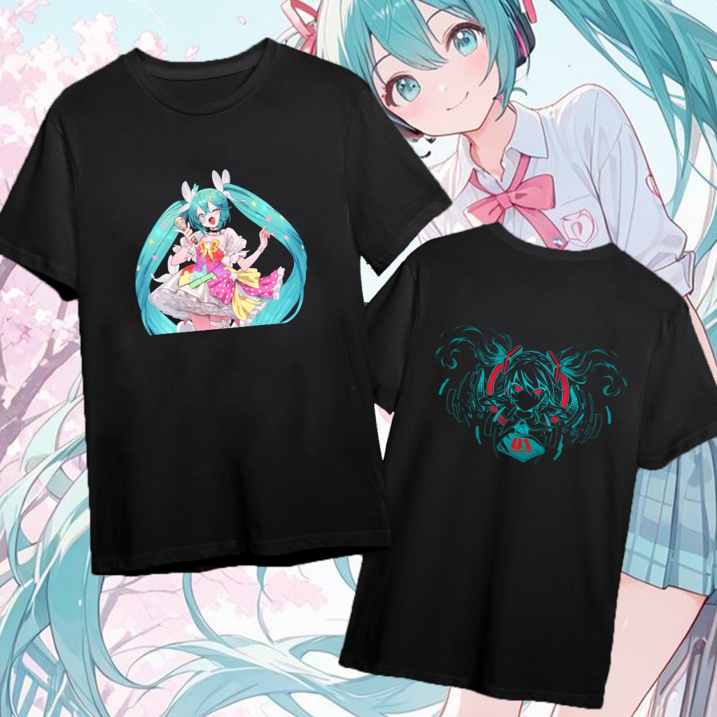 Hatsune Miku Cosplay cloth Full Graphic summer painted cartoon T-shirt เสื้อแขนสั้นอะนิเมะ การพักผ่อ