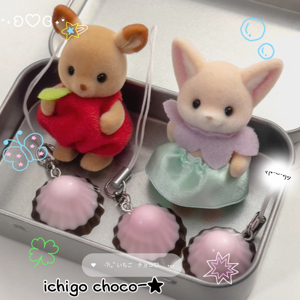 ichigo choco🍓🍫 keyring พวงกุญแจช้อคโกแลต พวงกุญแจเรซิ่น พวงกุญแจห้อยกระเป๋า | Komsemari