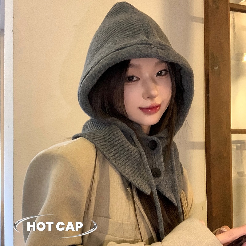 Hotcap ชิปปิ้ง💕หมวกเกาหลี หมวกไหมพรมถักไหมพรมผู้หญิง หมวกผ้าพันคอ หมวกคู่ หมวกสองแบบในหนึ่งเดียว ที่ปิดหู