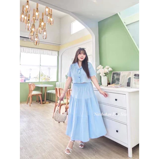 (NK) เซต เสื้อครอปเชิ้ต+กระโปรงยาว สีพื้น ใส่แล้วสวยมาก (อก40-60“) ใครหางานอกใหญ่อยู่แนะนำ เสื้อผ้าสาวอวบอ้วน ไซส์ใหญ่