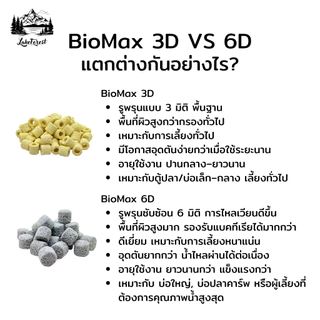 BioMax 6D วัสดุกรองพรีเมียม พื้นที่ผิวมีความพรุนสูงมาก รองรับแบคทีเรียได้ดีขึ้น อุดตันยาก ทำให้น้ำใส