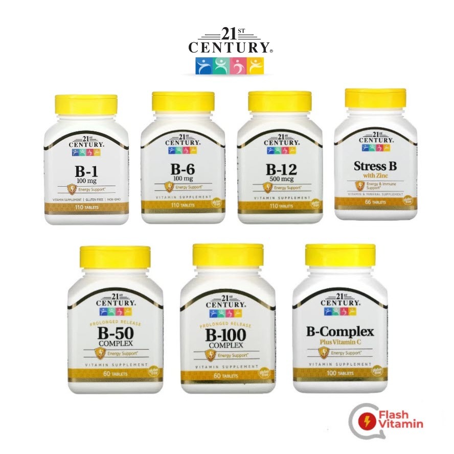 [พร้อมส่ง ] 21st Century , วิตามินบีรวม B-Complex,B-1, B-6, B-12, B-50 Complex , B-100 Complex, Stre