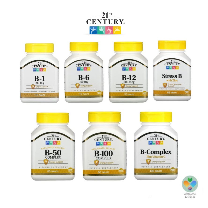 < พร้อมส่ง > 21st Century , วิตามินบีรวม B-Complex, B-6, B-12, B-50 Complex , B-100 Complex, Stress 