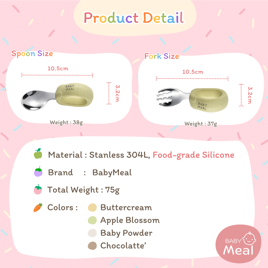 BabyMeal ชุดช้อนส้อม BLW ด้ามจับซิลิโคนห่วงกลม ช้อนส้อมสำหรับเด็ก ฝึกทานอาหารด้วยตัวเอง ฟรีกล่องเก็บสำหรับพกพา - รูปที่ 4