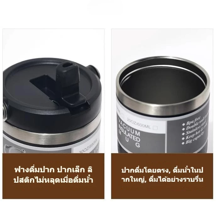 แก้วเก็บความเย็น 890ML 30oz รุ่นมีหูหิ้วมีหลอด เก็บอุณหภูมิร้อน-เย็น สแตนเลส พร้อมหลอด แก้วเยติ กระติ๊ก thumbnail 4