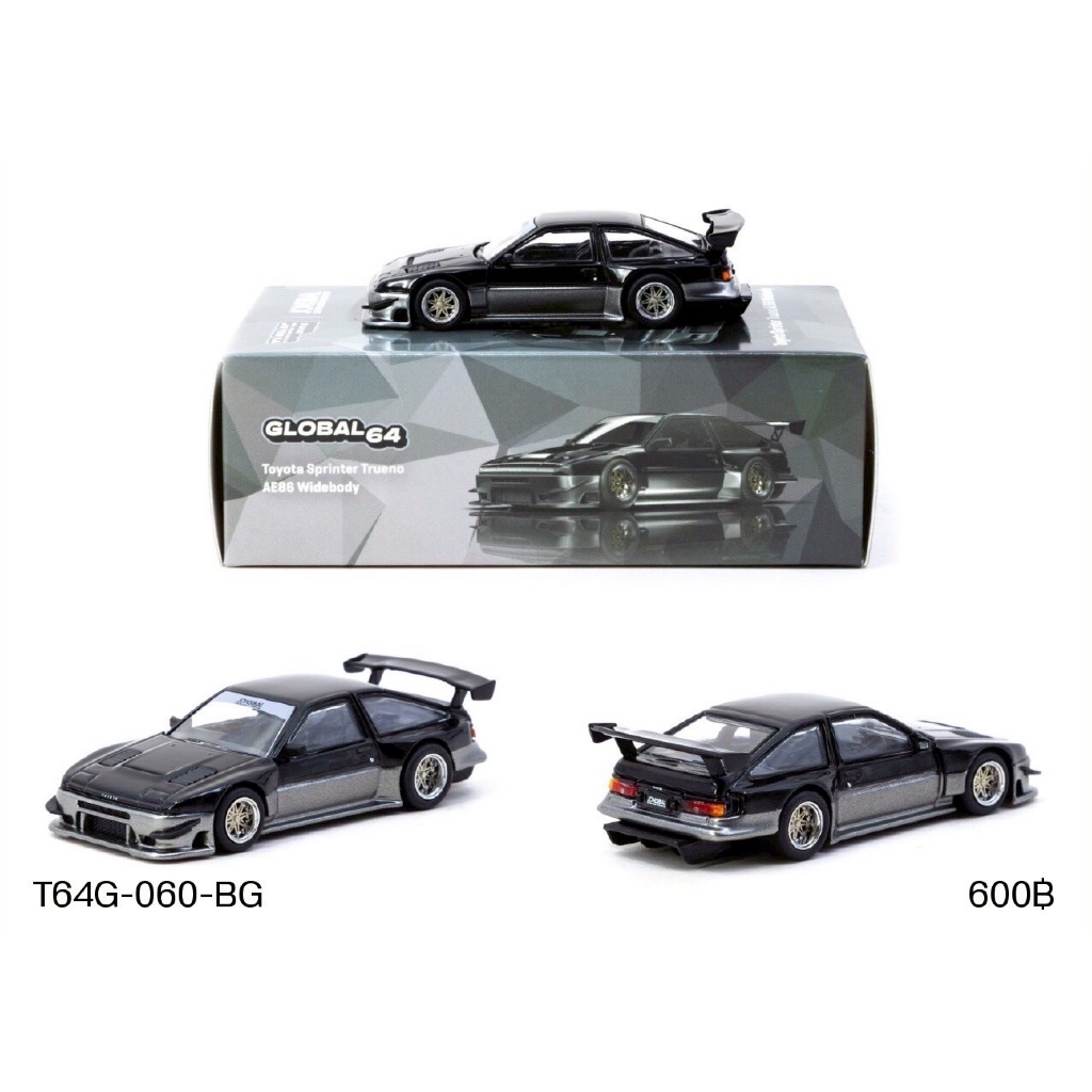 T64G-060-BG-TARMAC WORKS GLOBAL64 1/64 Toyota Sprinter Trueno AE86 Widebody Black/Grey