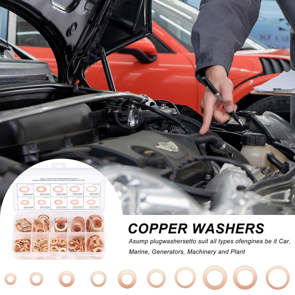 200ชิ้นทองแดงน็อตพร้อมแหวนรองและชุดสลักเกลียวแหวนแบนซีล ทำงานชุดรวมอุปกรณ์กล่อง/M8/M10/M12/M14สำหรับน้ำมัน Plug - รูปที่ 3