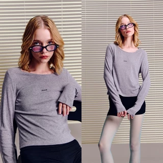 CHUUCHOP - Glaze Long Sleeve Top เสื้อยืดแขนยาวผ้านุ่มปักโลโก้(C8422)
