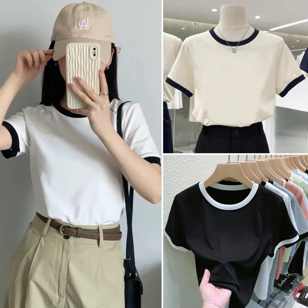เสื้อยืดแขนสั้น เข้ารูป สีขาวแฟชั่นฤดูร้อน สําหรับผู้หญิง