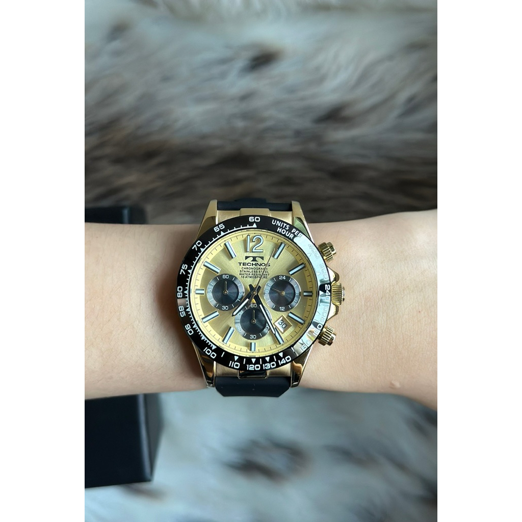 ⌚️Technos Chronograph T8A89 Gold Dial Date King Size