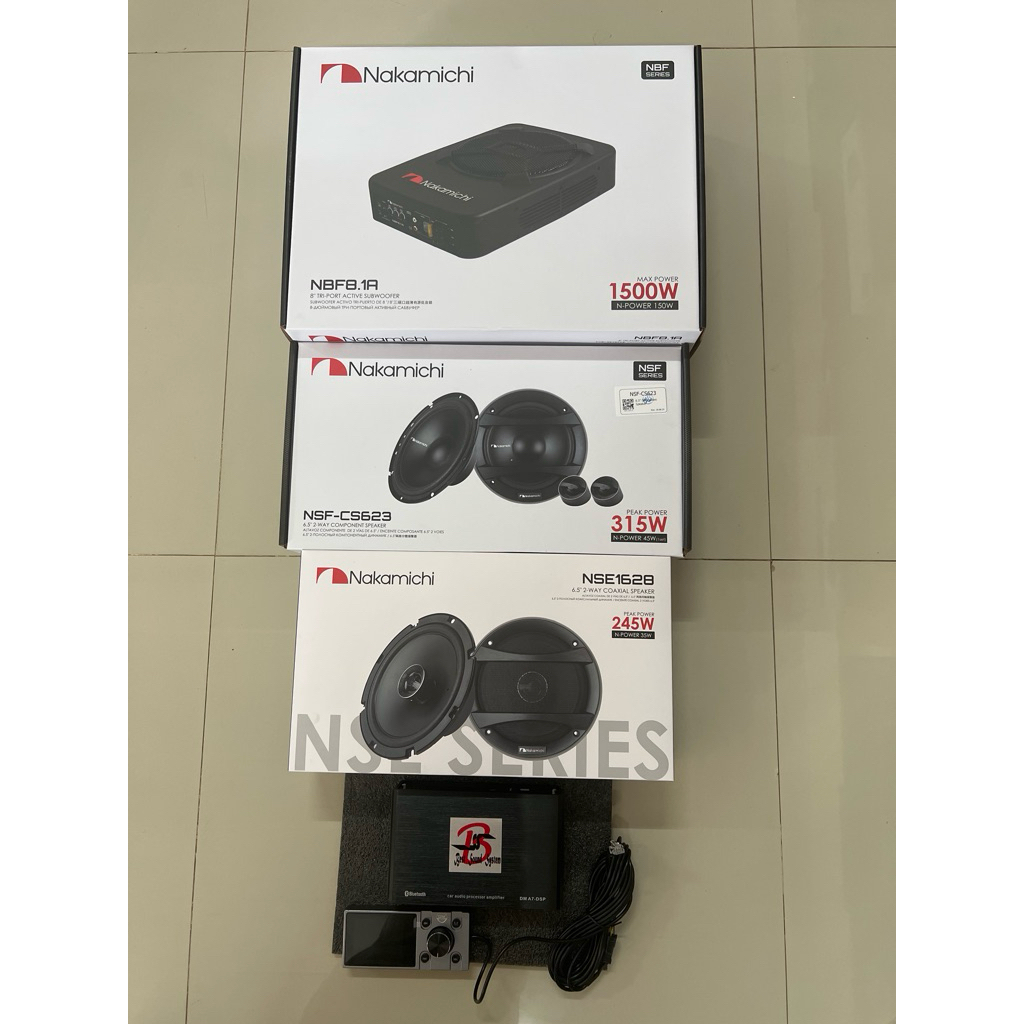 ชุดละ 6895บาท DSP AMP 68x4Ch 1ตัว 6.5“ แยกชิ้น 1ชุด 6.5”แกนร่วม 1คู่ 8“ Subbox 1ตัว ยี่ห้อ NAKAMICHI