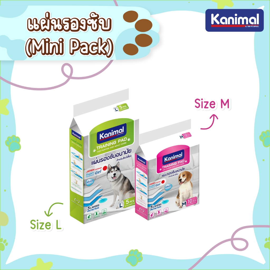(Mini Pack) Kanimal Training Pad แผ่นรองซับสัตว์เลี้ยงคุณภาพมาตรฐาน แผ่นรองซับ แผ่นรองฉี่สุนัข สำหรับสุนัข มี 2 ขนาด