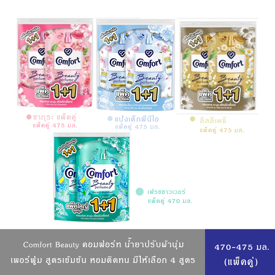 (มี 4 สูตร)Comfort Beauty Perfume คอมฟอร์ท น้ำยาปรับผ้านุ่ม บิวตี้ เพอร์ฟูม 470-475 มล.(แพ็คคู่1+1)