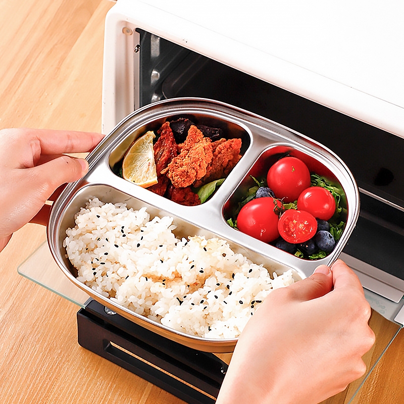 ถาดหลุมสแตนเลส มีฝาปิด กล่องข้าว ถาดหลุม 3 หลุม ถาดอาหาร จานหลุม จานอาหารจานแบ่งช่อง - รูปที่ 5